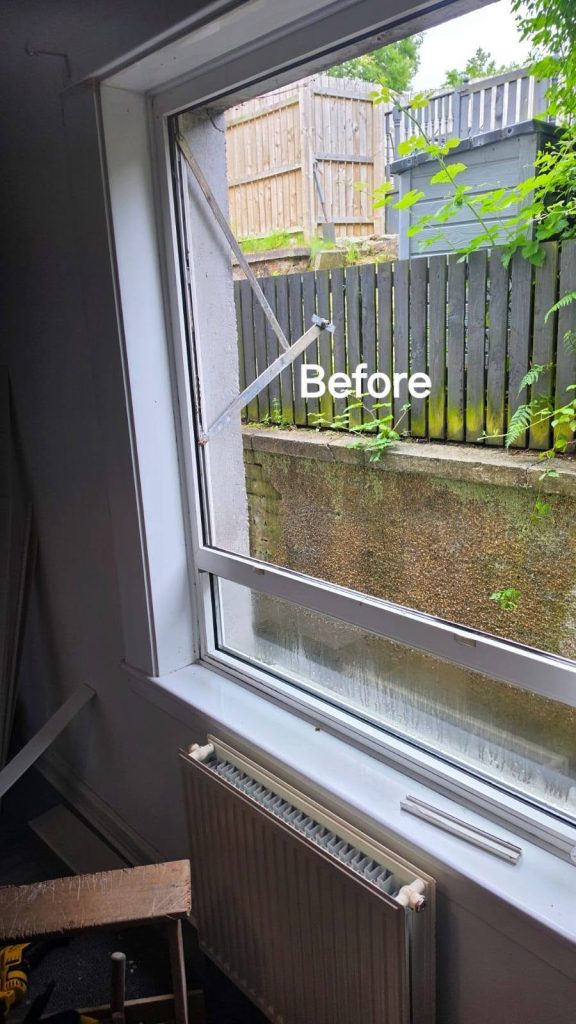 Before: the old window above the radiator that was replaced