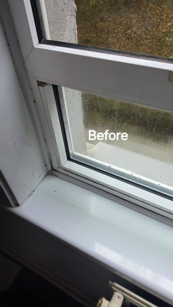 Before: close-up of the old window frame and sill