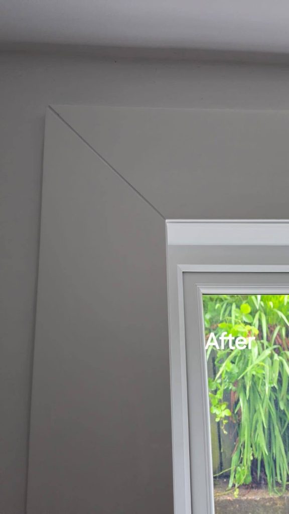 After: close-up of the finished reveal corner above the new window