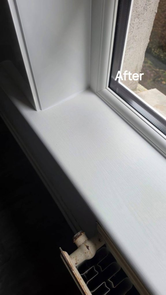 After: clean white sill and reveal on the new uPVC window