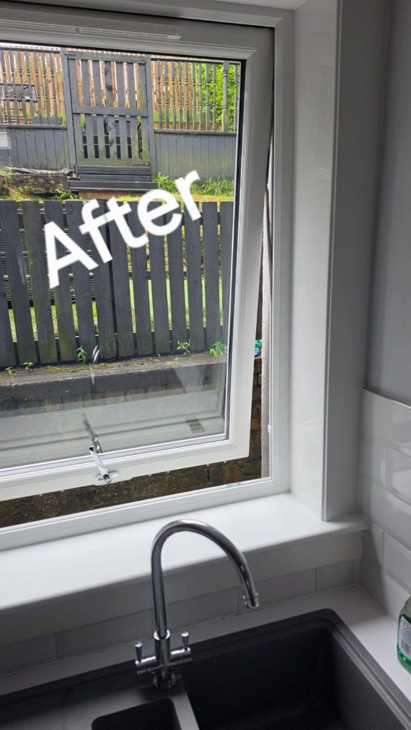 After: angled view of the new kitchen window above the sink