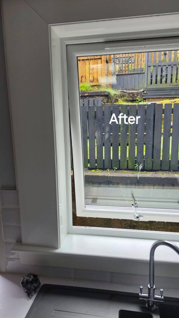 After: close-up of the new kitchen window above the sink